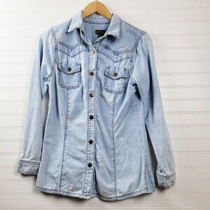 Anthropologie Fei Top Womens Extra Small Blue Western Jean Shirt Denim Snaps